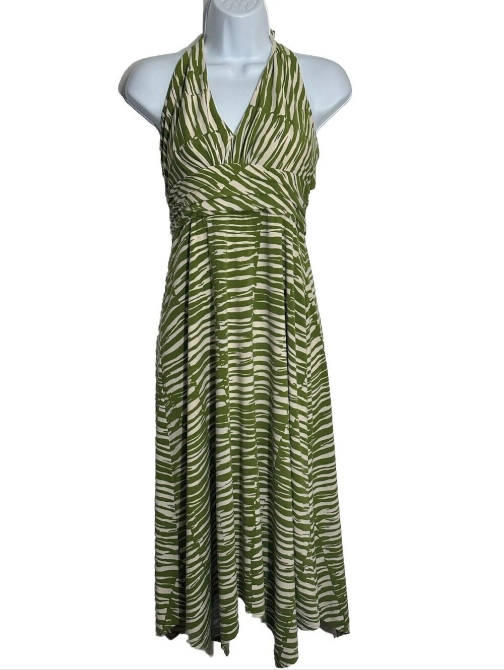 Donna Ricco Olive & Cream Striped V-Neck Maxi Dress
